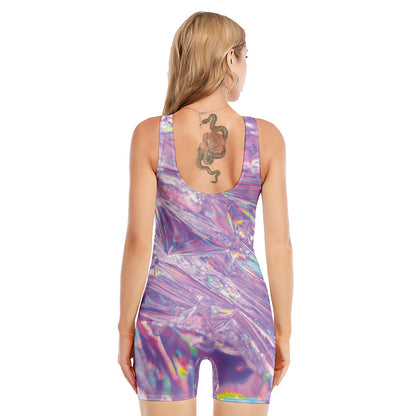 Purple Holographic Print Sleeveless One Piece Swimsuit