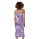 Purple Holographic Print Slim Fit Midi Cami Dress
