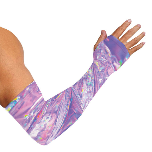 Purple Holographic Print Sun Protection Arm Sleeves