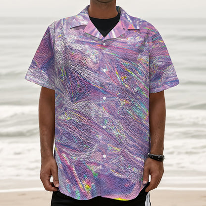 Purple Holographic Print Textured Short Sleeve Shirt