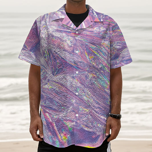 Purple Holographic Print Textured Short Sleeve Shirt