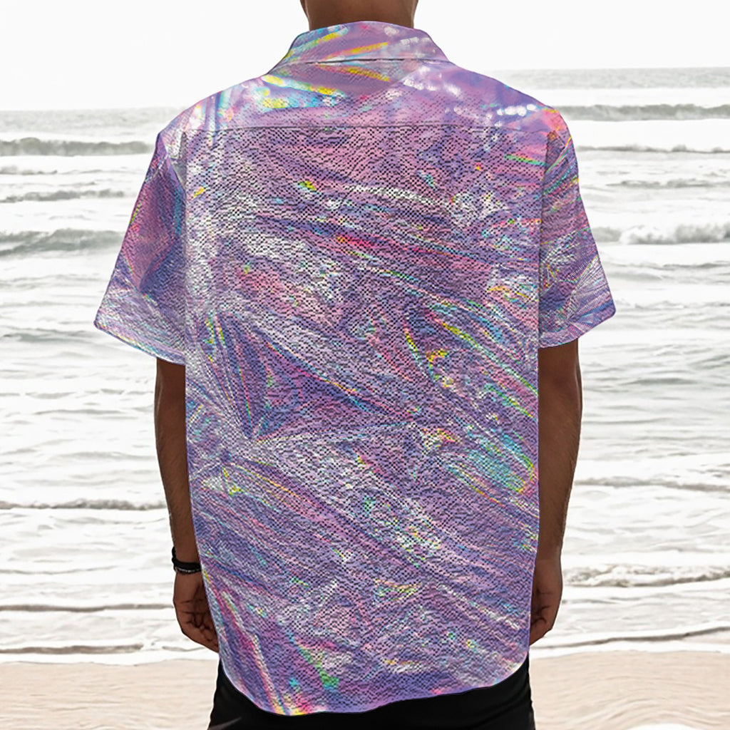 Purple Holographic Print Textured Short Sleeve Shirt