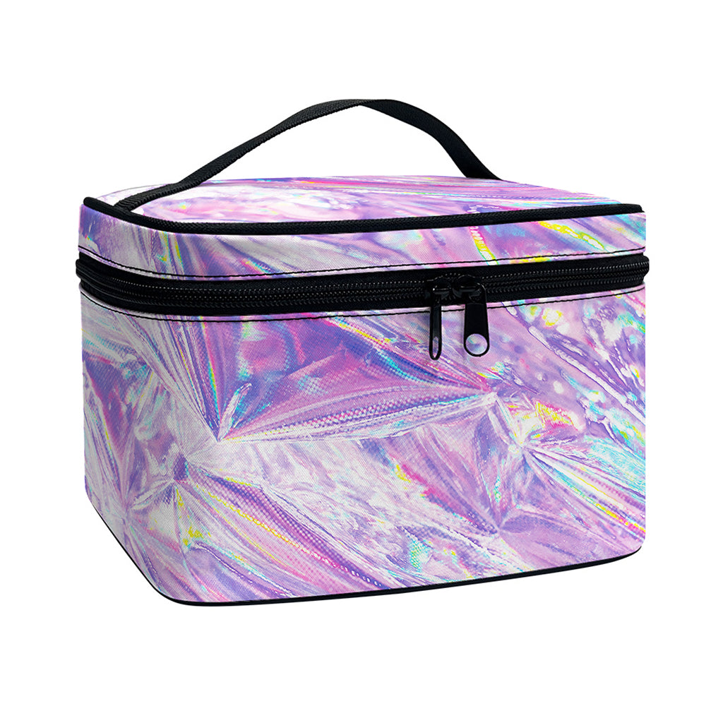 Purple Holographic Print Travel Makeup Bag
