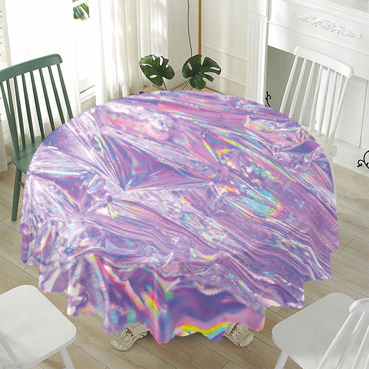 Purple Holographic Print Waterproof Round Tablecloth