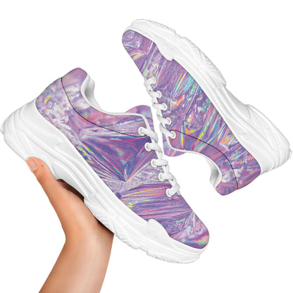 Purple Holographic Print White Chunky Shoes