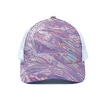 Purple Holographic Print White Mesh Trucker Cap