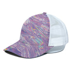 Purple Holographic Print White Mesh Trucker Cap