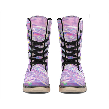 Purple Holographic Print Winter Boots