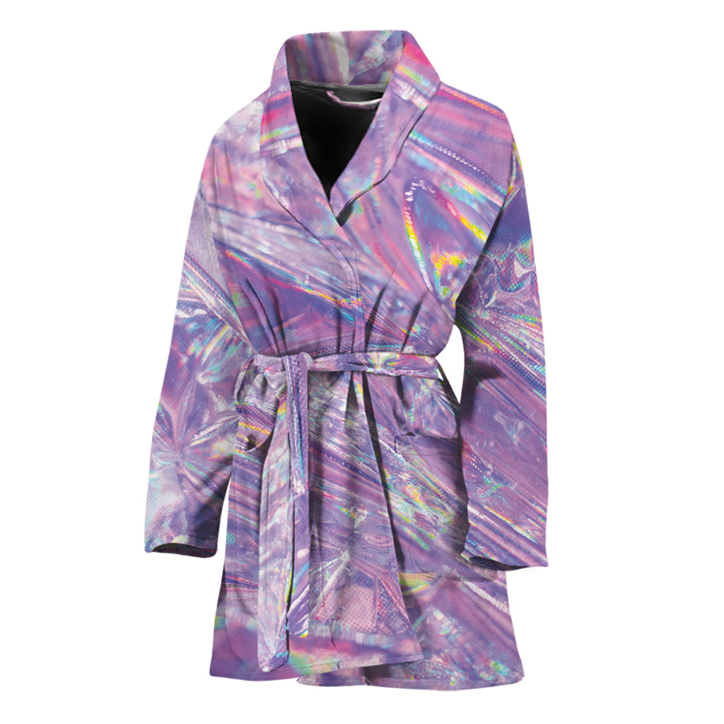 Purple Holographic Print Women's Bathrobe