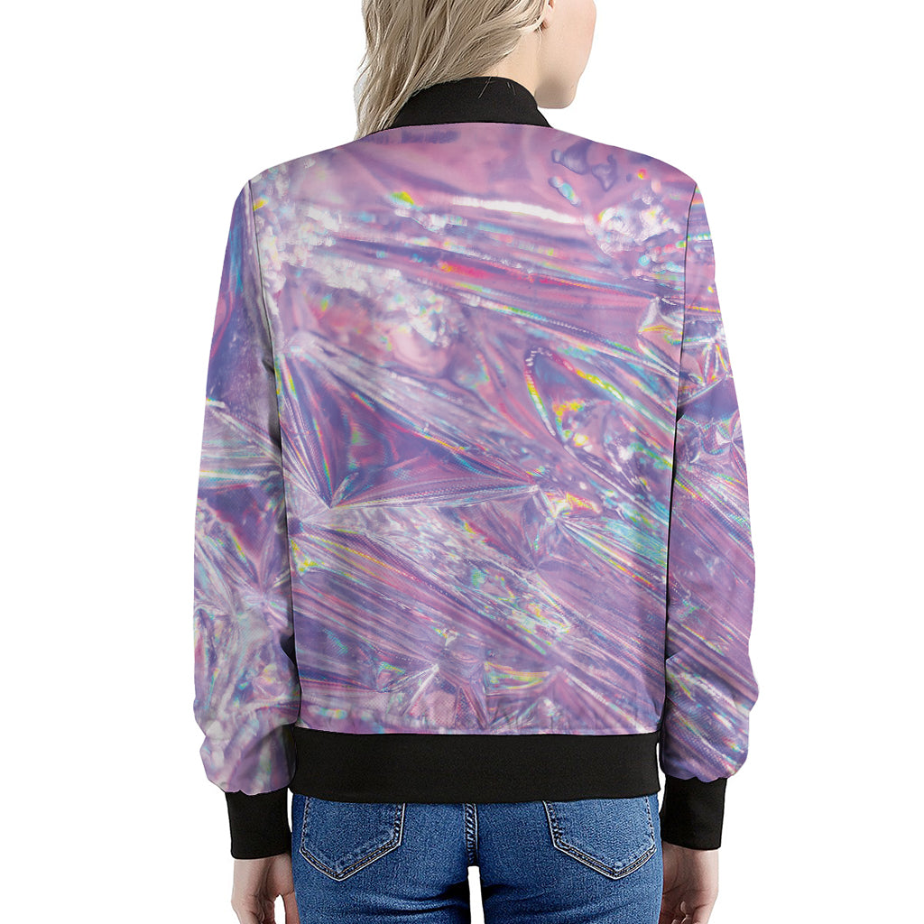 Purple Holographic Print Women's Bomber Jacket