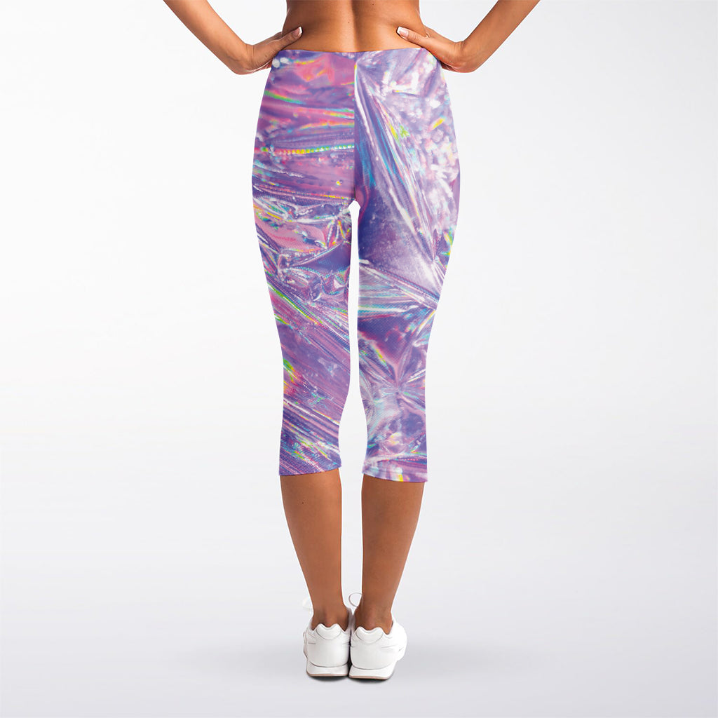 Purple Holographic Print Women's Capri Leggings