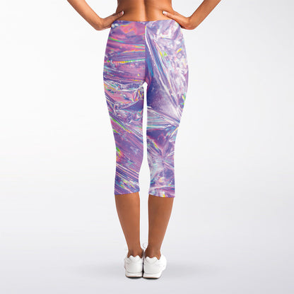 Purple Holographic Print Women's Capri Leggings
