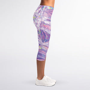 Purple Holographic Print Women's Capri Leggings