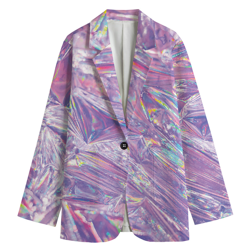 Purple Holographic Print Women's Cotton Blazer