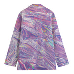 Purple Holographic Print Women's Cotton Blazer