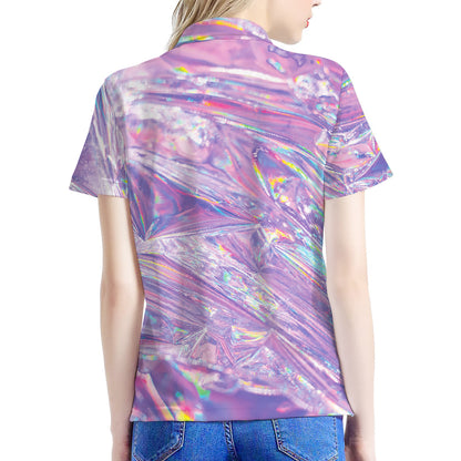 Purple Holographic Print Women's Polo Shirt