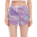 Purple Holographic Print Women's Split Running Shorts