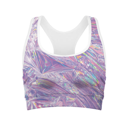 Purple Holographic Print Women's Sports Bra