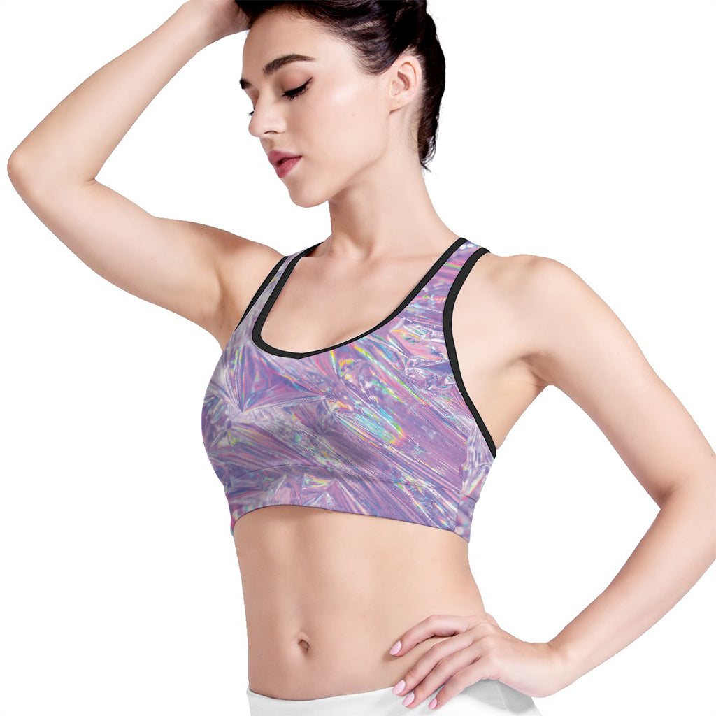 Purple Holographic Print Women's Sports Bra