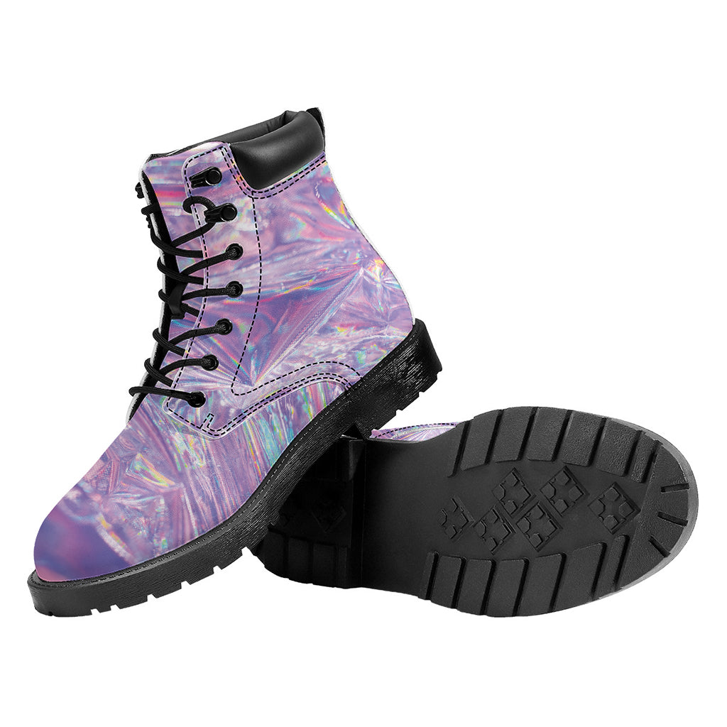 Purple Holographic Print Work Boots