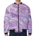 Purple Holographic Print Zip Sleeve Bomber Jacket