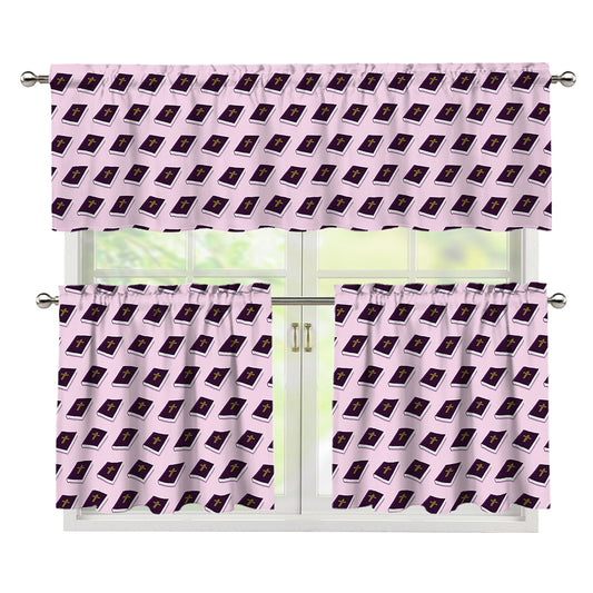 Purple Holy Bible Pattern Print 3 Piece Kitchen Curtains