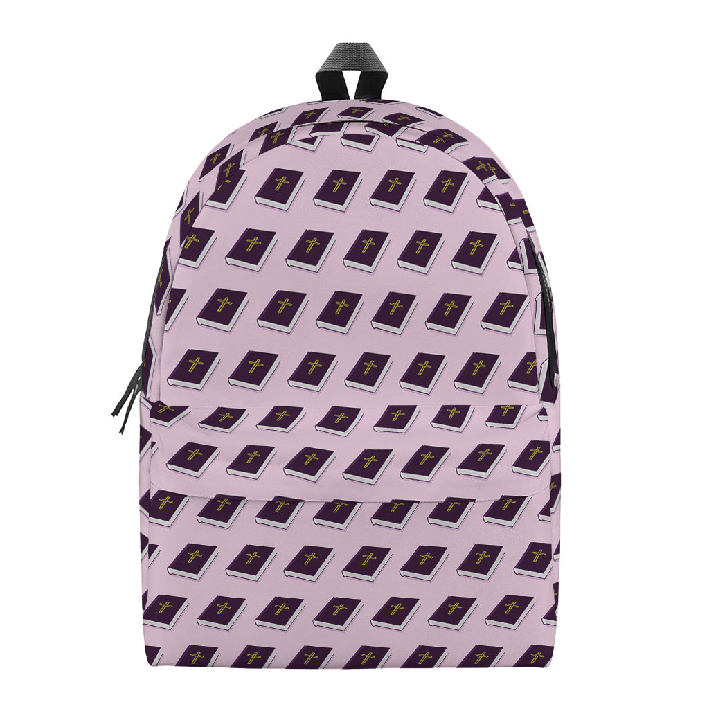 Purple Holy Bible Pattern Print Backpack