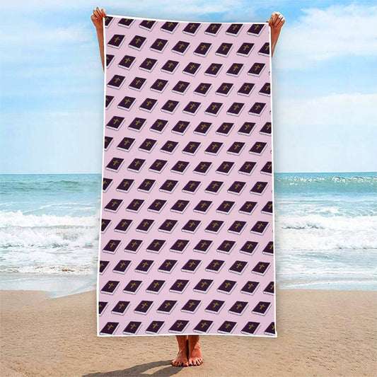 Purple Holy Bible Pattern Print Beach Towel