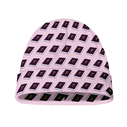 Purple Holy Bible Pattern Print Beanie