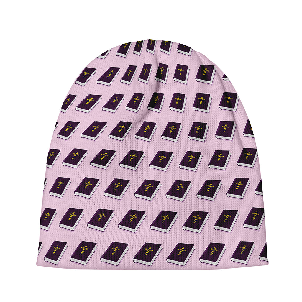 Purple Holy Bible Pattern Print Beanie