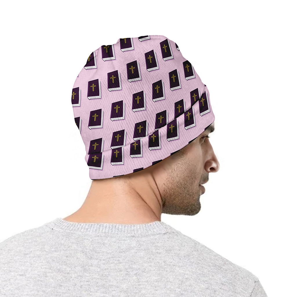 Purple Holy Bible Pattern Print Beanie
