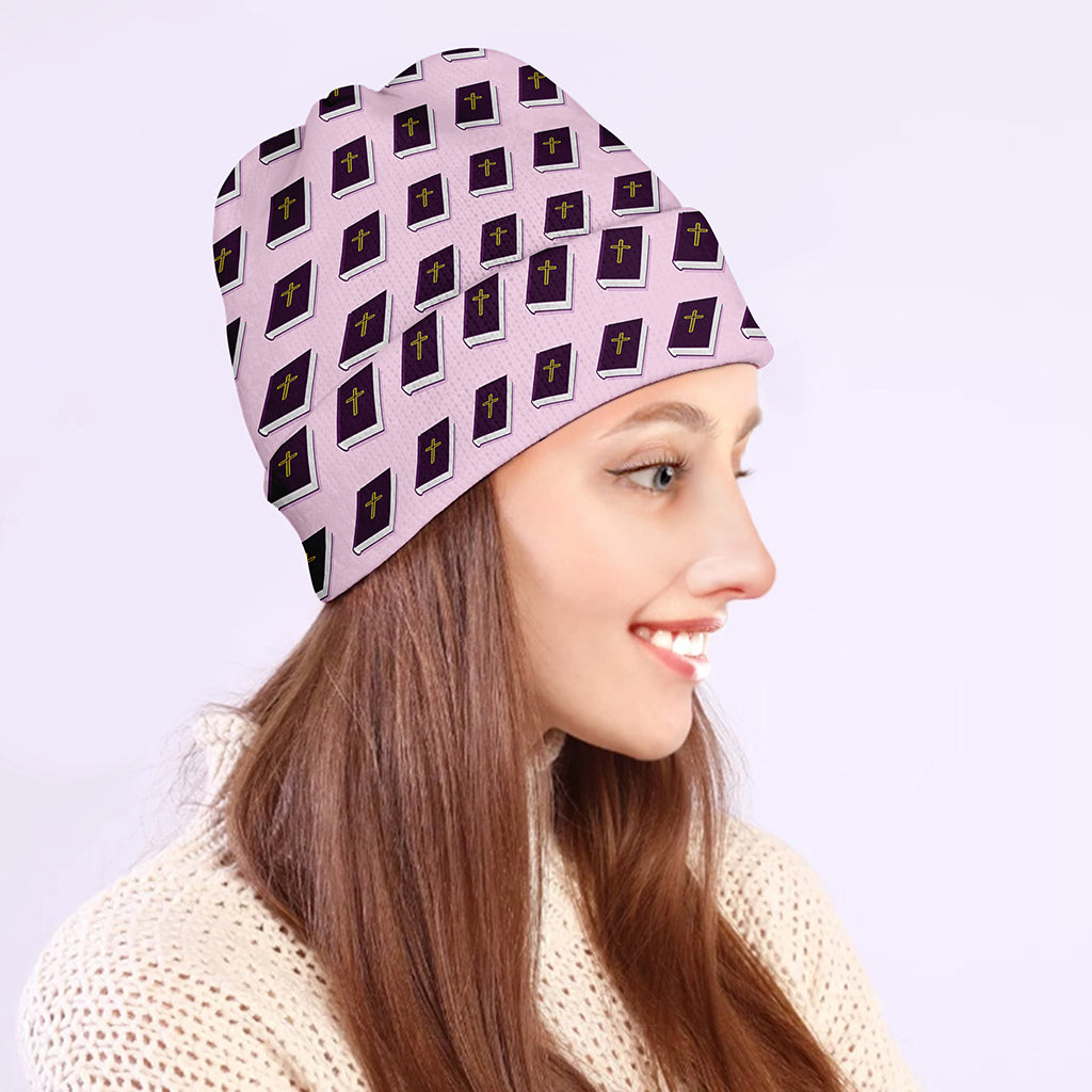 Purple Holy Bible Pattern Print Beanie