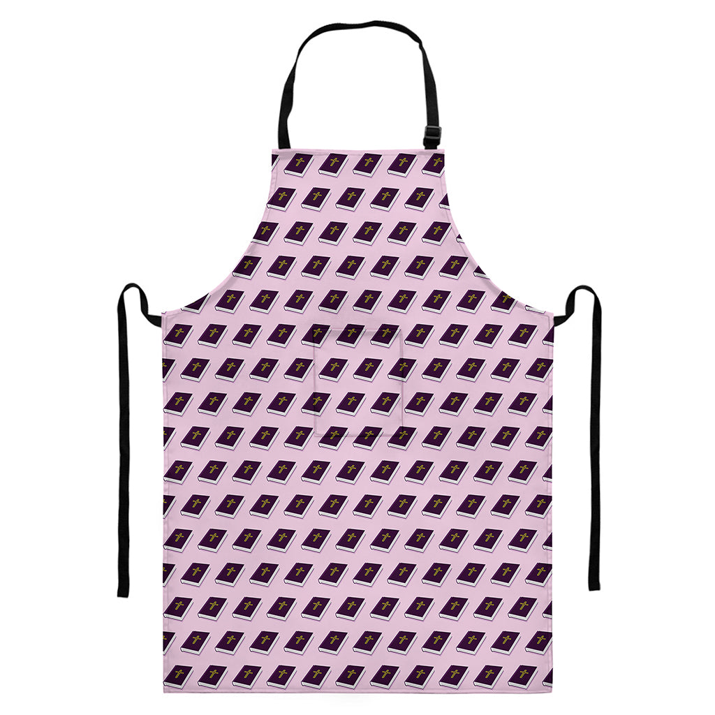Purple Holy Bible Pattern Print Bib Apron With Pocket