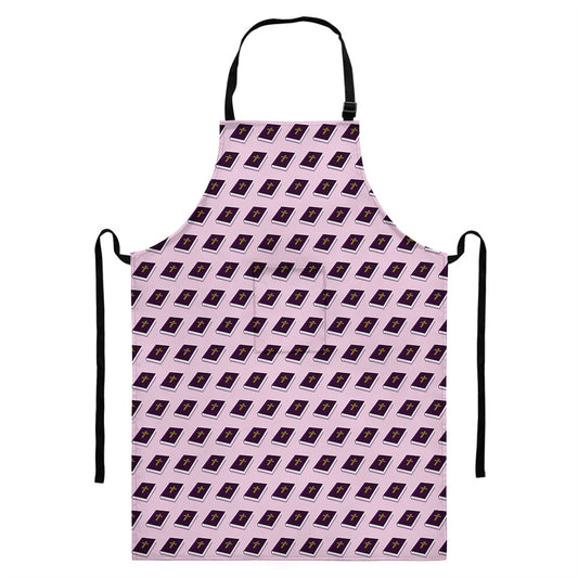Purple Holy Bible Pattern Print Bib Apron With Pocket