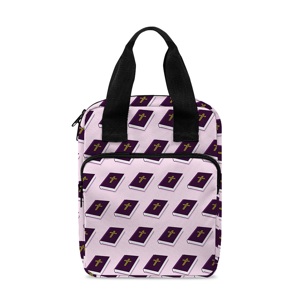 Purple Holy Bible Pattern Print Bible Tote Bag