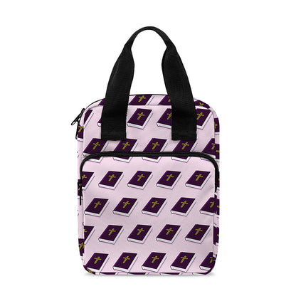 Purple Holy Bible Pattern Print Bible Tote Bag