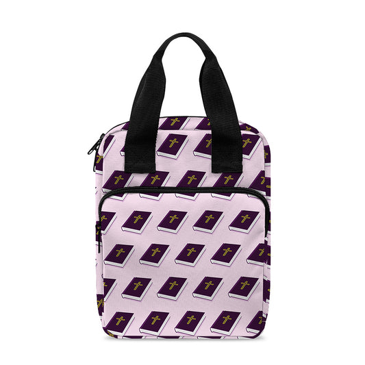 Purple Holy Bible Pattern Print Bible Tote Bag