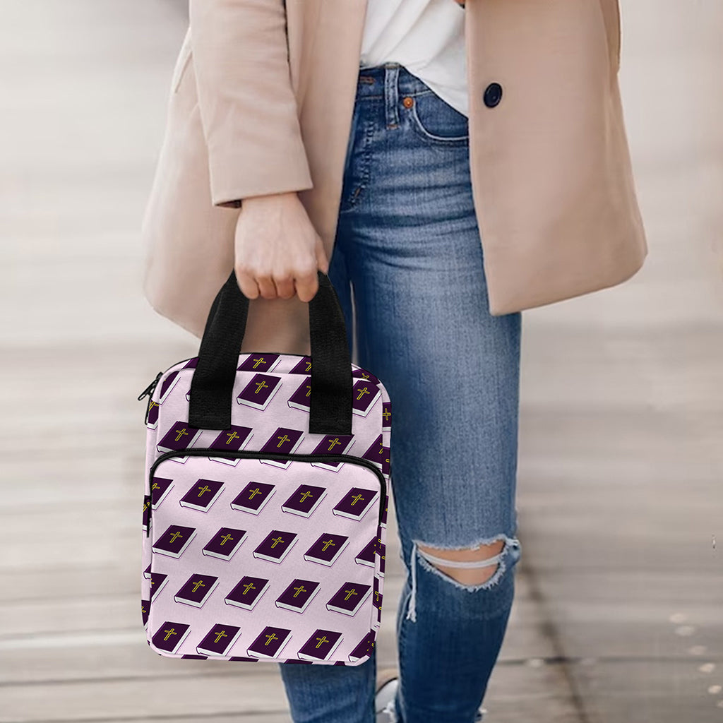 Purple Holy Bible Pattern Print Bible Tote Bag
