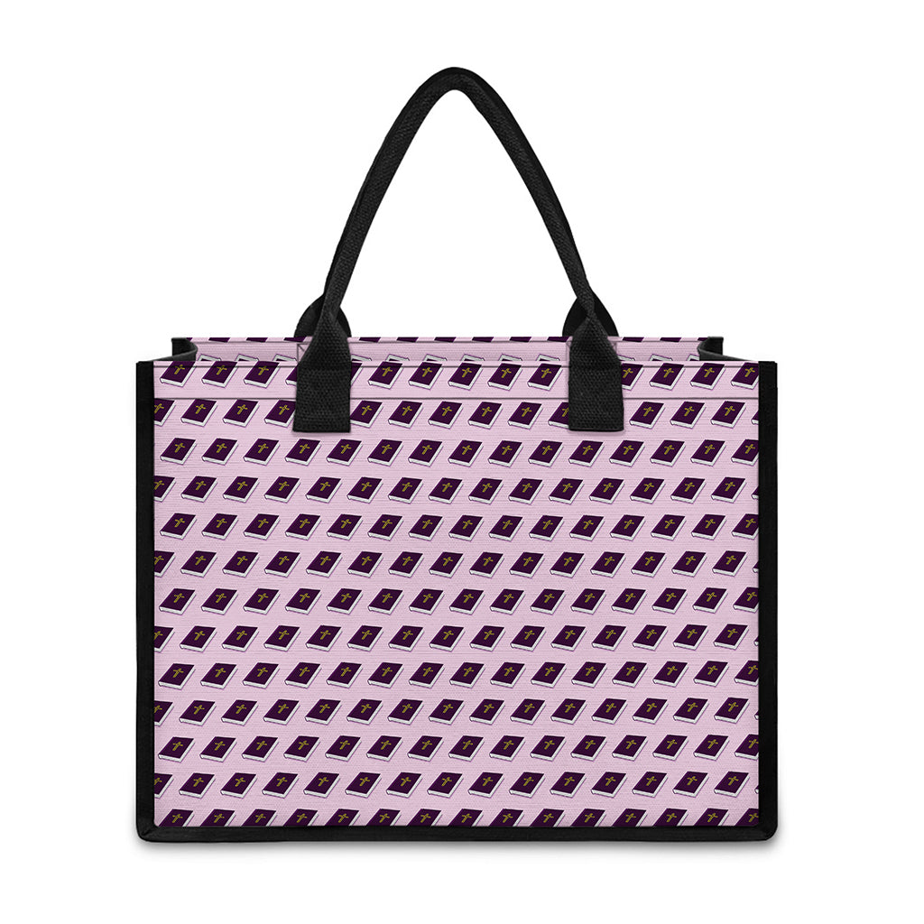 Purple Holy Bible Pattern Print Canvas Tote Bag