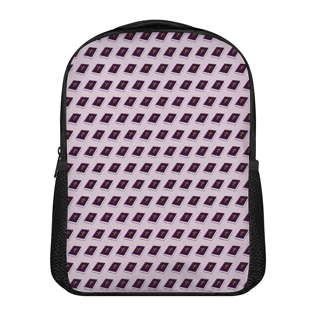 Purple Holy Bible Pattern Print Casual Backpack