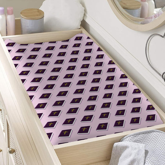Purple Holy Bible Pattern Print Changing Pad Cover