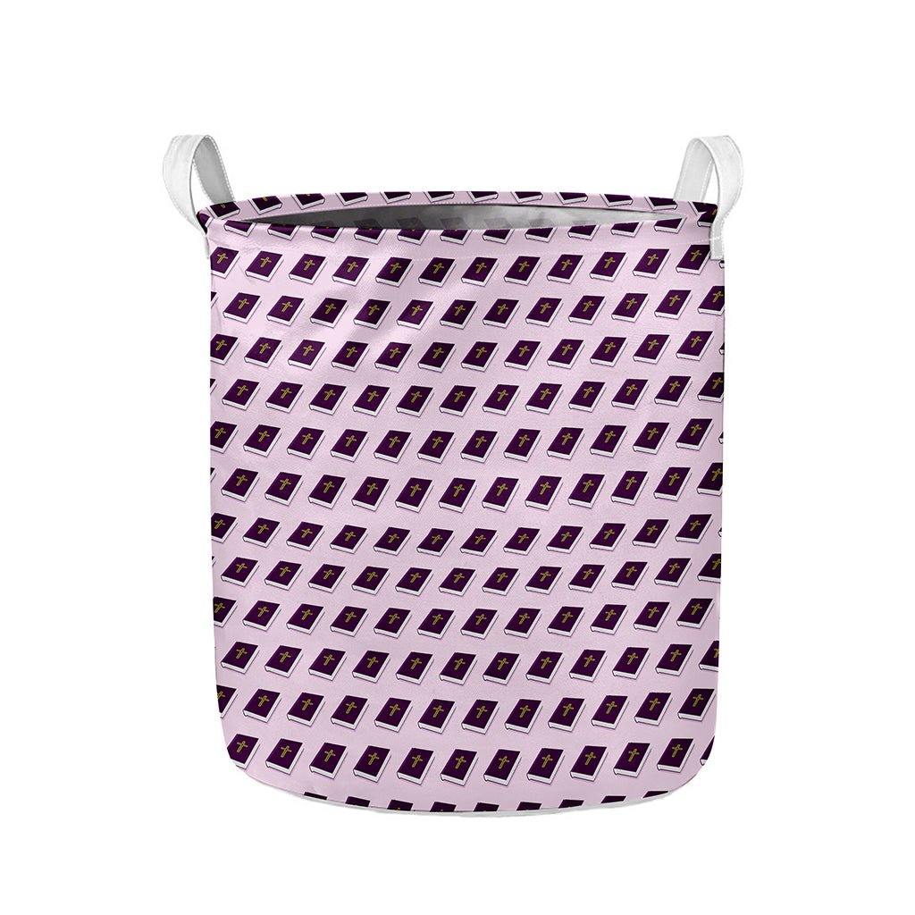 Purple Holy Bible Pattern Print Collapsible Laundry Basket