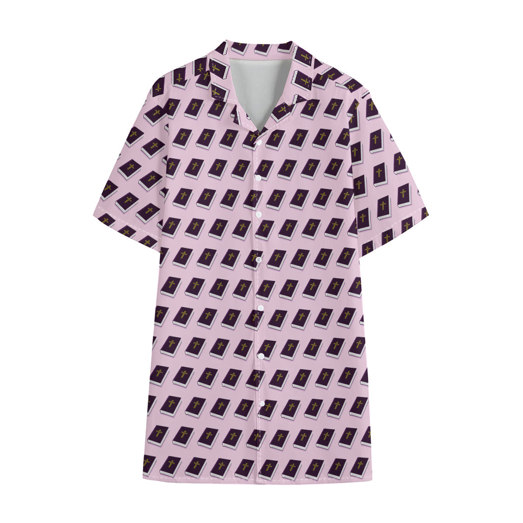 Purple Holy Bible Pattern Print Cotton Hawaiian Shirt
