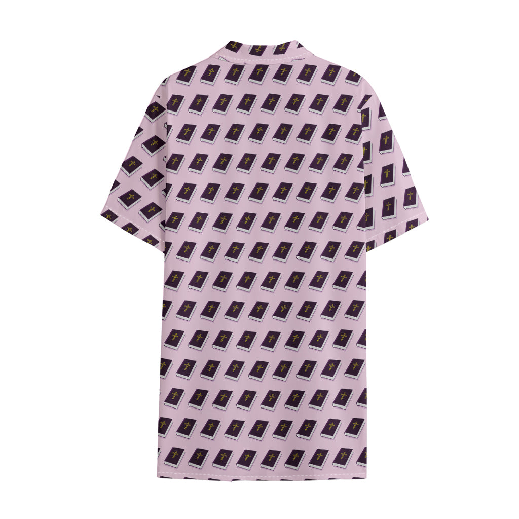 Purple Holy Bible Pattern Print Cotton Hawaiian Shirt