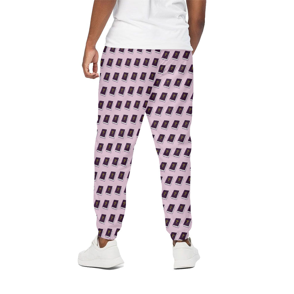 Purple Holy Bible Pattern Print Cotton Pants