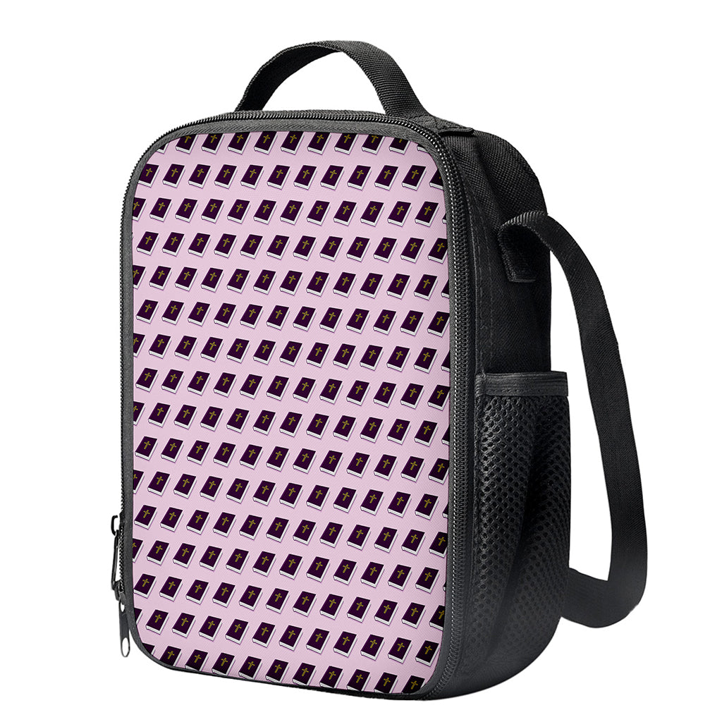 Purple Holy Bible Pattern Print Crossbody Lunch Bag
