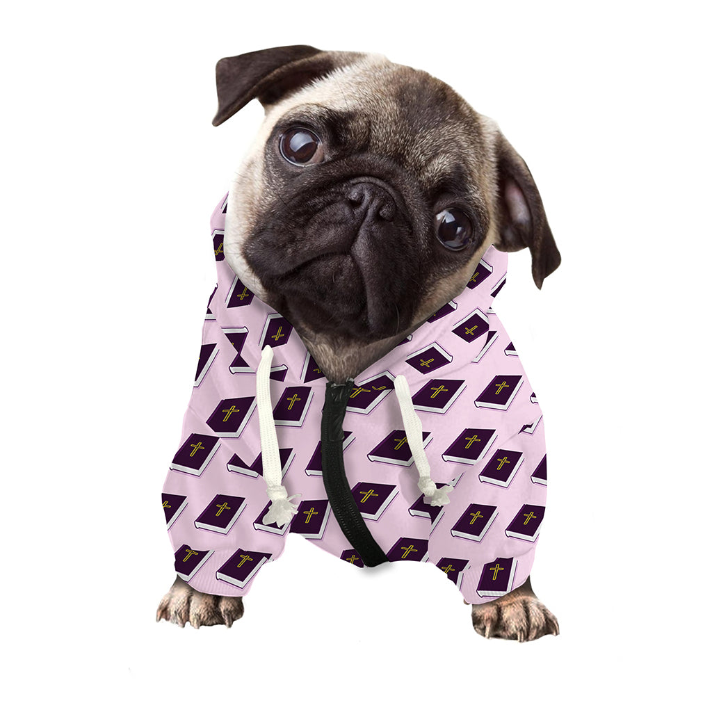 Purple Holy Bible Pattern Print Dog Zip Up Hoodie