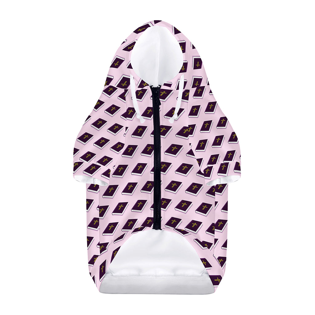 Purple Holy Bible Pattern Print Dog Zip Up Hoodie