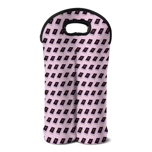 Purple Holy Bible Pattern Print Double Neoprene Wine Tote