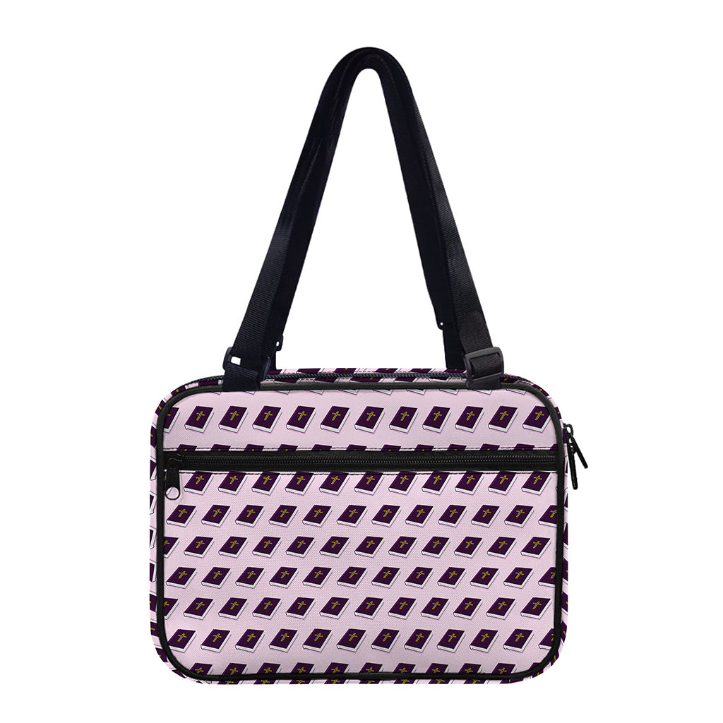 Purple Holy Bible Pattern Print Double Strap Bible Bag